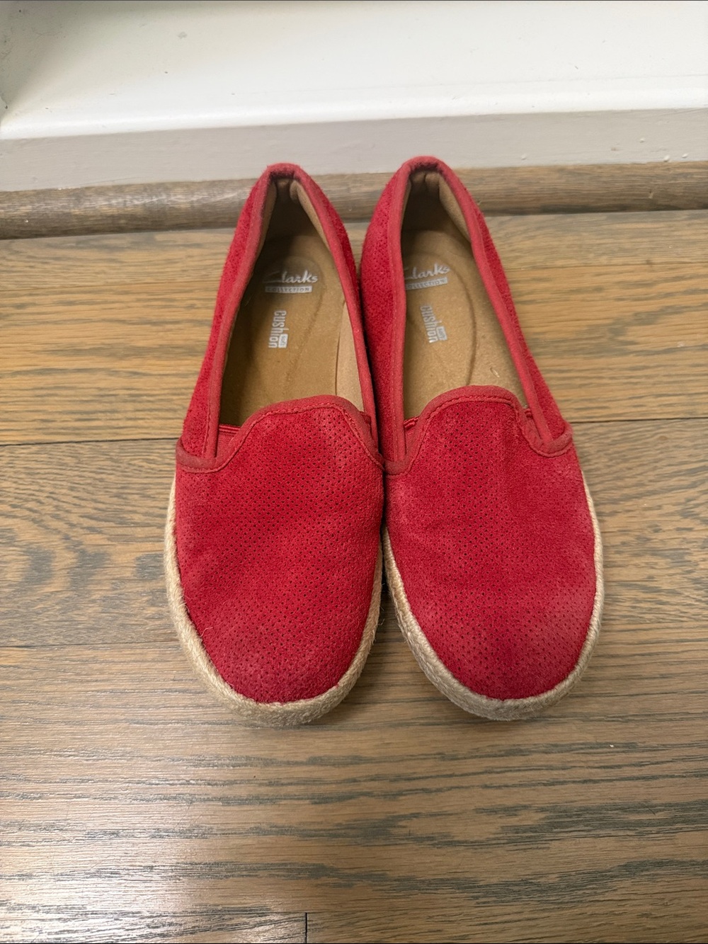 Clarks Red Suede Espadrille Slip-Ons